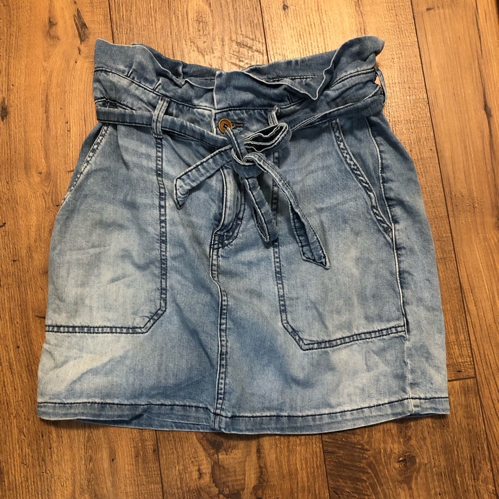 Free People Washed Denim Paperbag Mini Skirt - Blue